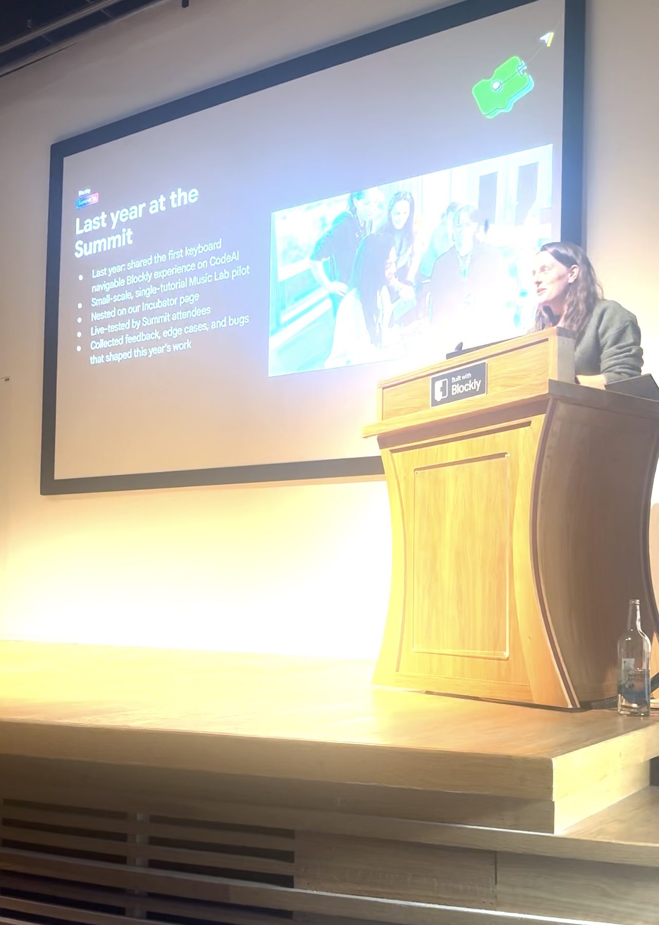 Nikita Collier presenting a recap of last year’s Summit at Blockly Summit 2026, Cambridge
